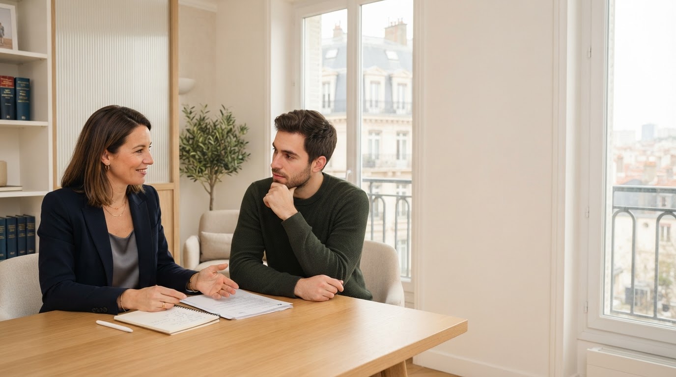 Mon Droit Aide — espace de travail sobre avec un smartphone affichant un graphique d'analyse de portefeuille